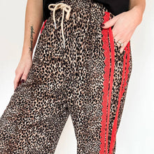 Load image into Gallery viewer, Leopard Print Contrast Lace Striped Drawstring Pants