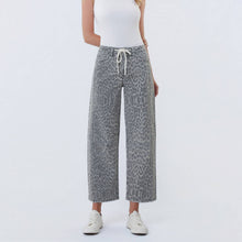 Load image into Gallery viewer, High Rise Drawstring Grey Leopard Barrel Jeans