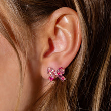 Load image into Gallery viewer, Stud Earrings - Acrylic Ribbon Bows - Pink + Silver Confetti
