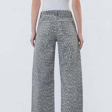 Load image into Gallery viewer, High Rise Drawstring Grey Leopard Barrel Jeans