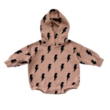 Load image into Gallery viewer, Hooded Bubble Romper | Mocha Bolts