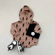 Load image into Gallery viewer, Hooded Bubble Romper | Mocha Bolts
