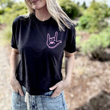 Load image into Gallery viewer, I Love You sign Garment-Dyed Women's Boxy tee ~ Black