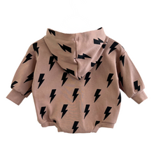 Load image into Gallery viewer, Hooded Bubble Romper | Mocha Bolts