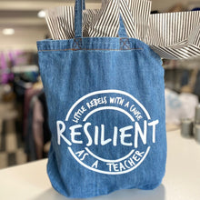 Load image into Gallery viewer, Resilient as a Teacher. Denim Tote