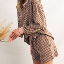Load image into Gallery viewer, Checkered Long Sleeve Pullover &amp;  Shorts Set
