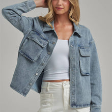 Load image into Gallery viewer, Vintage Denim Shacket with Cargo Pockets
