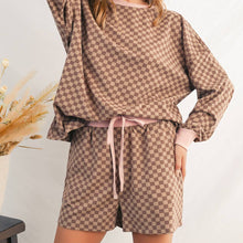 Load image into Gallery viewer, Checkered Long Sleeve Pullover &amp;  Shorts Set
