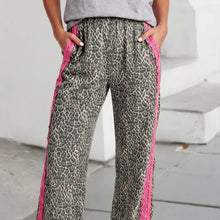 Load image into Gallery viewer, Leopard Contrast Pink Lace Detail Drawstring Pants
