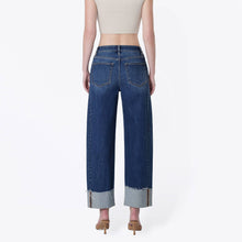 Load image into Gallery viewer, Super High Rise Side Paneled Cuff Barrel Jeans
