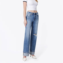 Load image into Gallery viewer, High Rise Distressed Cuffed Slim Wide Jeans ~ by Flying Monkey
