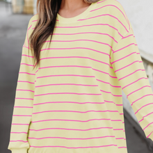 Load image into Gallery viewer, Stripe  Back Overlap Detail Loose Pullover Sweatshirt
