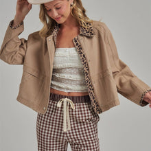 Load image into Gallery viewer, Oxford Canvas Barn Jacket with Leopard Collar
