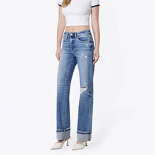 Load image into Gallery viewer, High Rise Distressed Cuffed Slim Wide Jeans ~ by Flying Monkey
