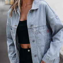 Load image into Gallery viewer, Stripe Washed Oversize Pocketed Denim Jacket
