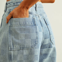 Load image into Gallery viewer, Checkerboard Pattern Barrel Jeans
