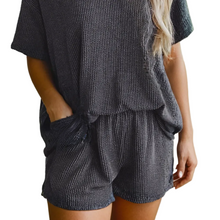 Load image into Gallery viewer, Ribbed Textured Knit Loose Fit Tee and Shorts Set

