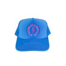 Load image into Gallery viewer, Strong as a mother™ Embroidered Trucker Hat - Sky Blue
