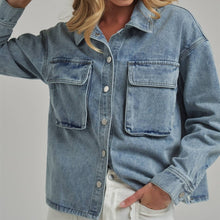 Load image into Gallery viewer, Vintage Denim Shacket with Cargo Pockets
