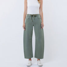 Load image into Gallery viewer, Super High Rise Drawstring Wide Barrel Jeans ~ Olive
