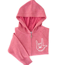 Load image into Gallery viewer, I Love You Sign. Youth Zip Hoodie ~ Pomegranate
