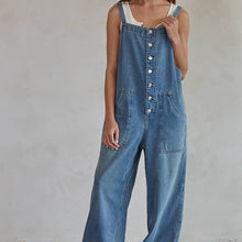 Load image into Gallery viewer, Denim Square Neck Button-down Wide Leg Overalls
