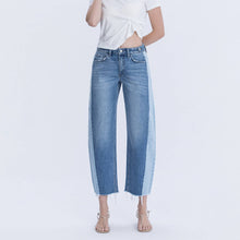 Load image into Gallery viewer, High Rise Two Tone Barrel Leg Jeans

