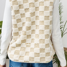 Load image into Gallery viewer, Sherpa Checkerboard Snap Button Vest Jacket
