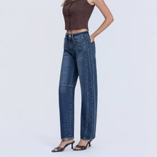Load image into Gallery viewer, Kate High Rise Barrel Jeans (med + dark wash)
