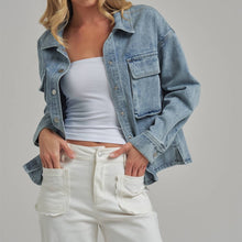 Load image into Gallery viewer, Vintage Denim Shacket with Cargo Pockets
