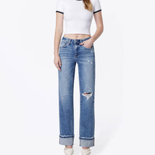 Load image into Gallery viewer, High Rise Distressed Cuffed Slim Wide Jeans ~ by Flying Monkey
