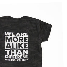 Load image into Gallery viewer, We Are More Alike Than Different. Youth Crew ~ Black Camoflague
