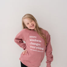 Load image into Gallery viewer, More Kindness Changes Everything. Youth Raglan Sweatshirts
