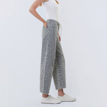 Load image into Gallery viewer, High Rise Drawstring Grey Leopard Barrel Jeans
