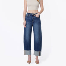 Load image into Gallery viewer, Super High Rise Side Paneled Cuff Barrel Jeans
