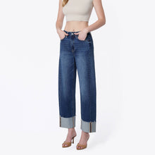 Load image into Gallery viewer, Super High Rise Side Paneled Cuff Barrel Jeans
