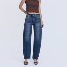 Load image into Gallery viewer, Kate High Rise Barrel Jeans (med + dark wash)
