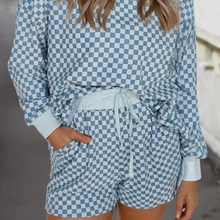 Load image into Gallery viewer, Checkered Long Sleeve Pullover &amp;  Shorts Set
