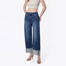 Load image into Gallery viewer, Super High Rise Side Paneled Cuff Barrel Jeans
