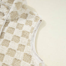Load image into Gallery viewer, Sherpa Checkerboard Snap Button Vest Jacket
