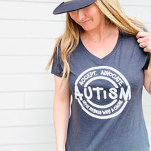 Load image into Gallery viewer, Autism Accept &amp; Advocate. Women's Triblend V-neck Tee
