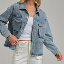 Load image into Gallery viewer, Vintage Denim Shacket with Cargo Pockets
