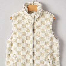Load image into Gallery viewer, Sherpa Checkerboard Snap Button Vest Jacket
