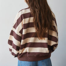 Load image into Gallery viewer, Knit Cotton Polyester Striped Half Button Up Top
