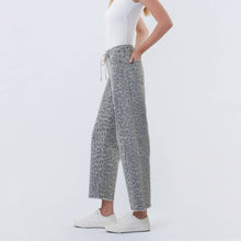 Load image into Gallery viewer, High Rise Drawstring Grey Leopard Barrel Jeans
