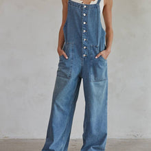 Load image into Gallery viewer, Denim Square Neck Button-down Wide Leg Overalls
