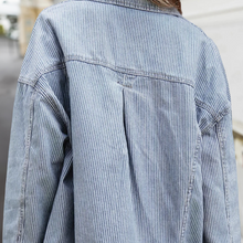 Load image into Gallery viewer, Stripe Washed Oversize Pocketed Denim Jacket
