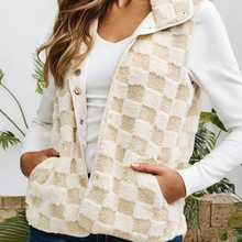 Load image into Gallery viewer, Sherpa Checkerboard Snap Button Vest Jacket
