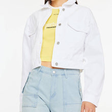 Load image into Gallery viewer, Drop Shoulder Cropped Denim Jacket ~ white
