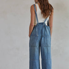 Load image into Gallery viewer, Denim Square Neck Button-down Wide Leg Overalls
